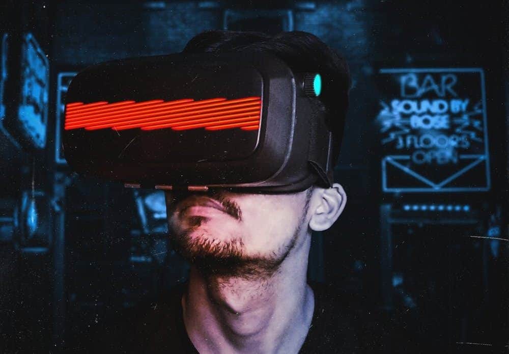 Mean Wearing VR Headset