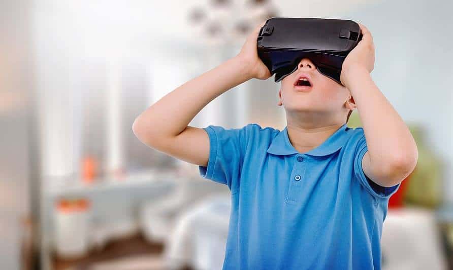 Child wearing a VR headset