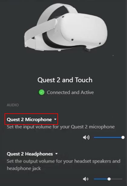 Select "Quest 2 Microphone" in the Oculus Software 