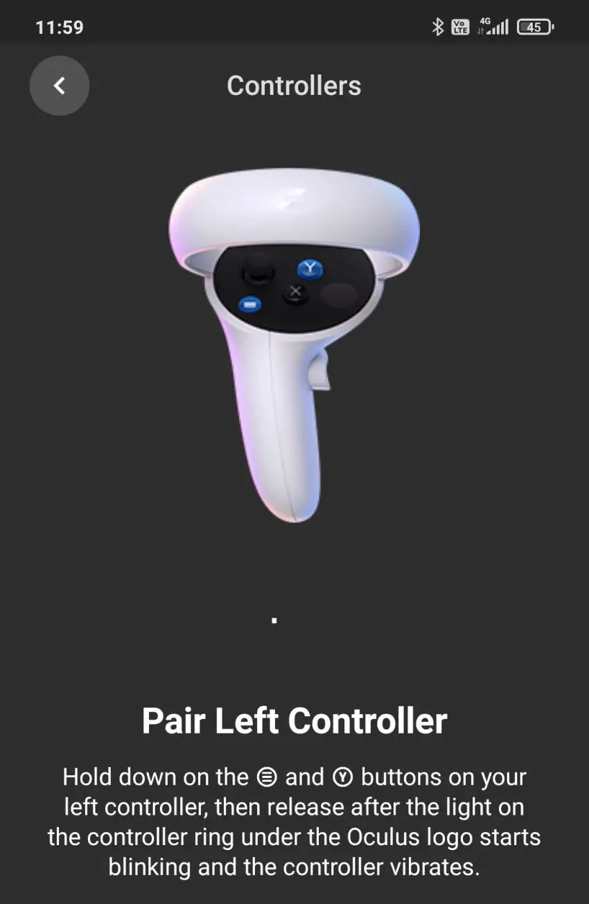 Quest 2 Left Controller Pairing Instruction In the Oculus Mobile App