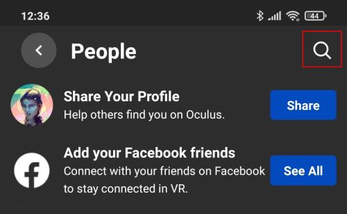 Oculus Mobile App Search Friends