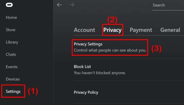 Change Privacy Settings from Oculus PC software