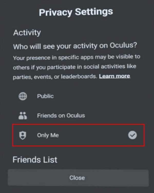 Hide Quest 2 Online Activity Status